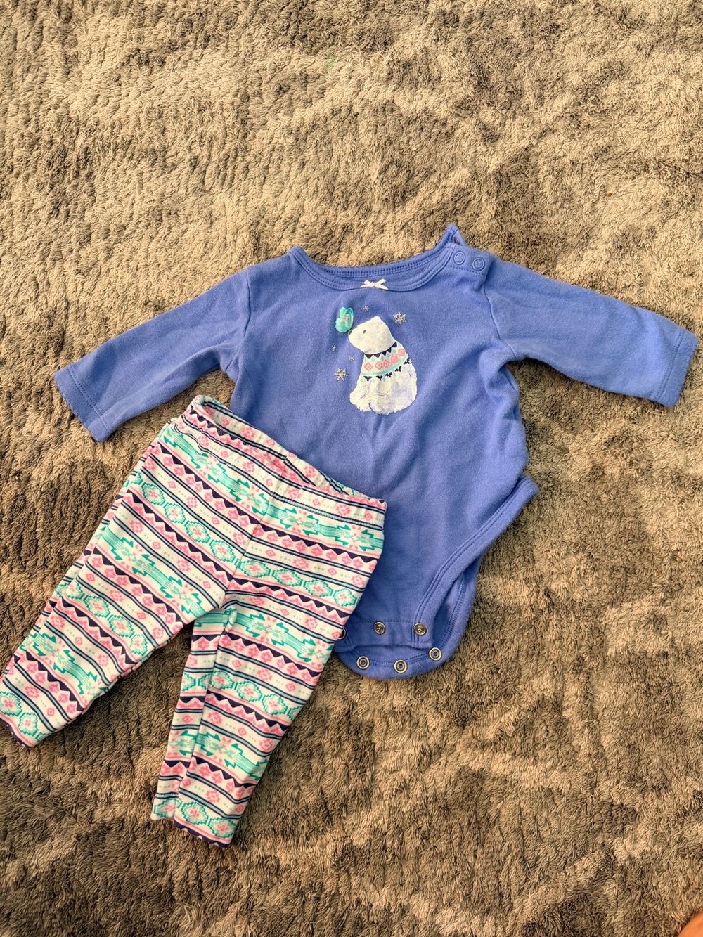 Carter's Blue Polar Bear Bodysuit with Patterned Mint & Pink Pants